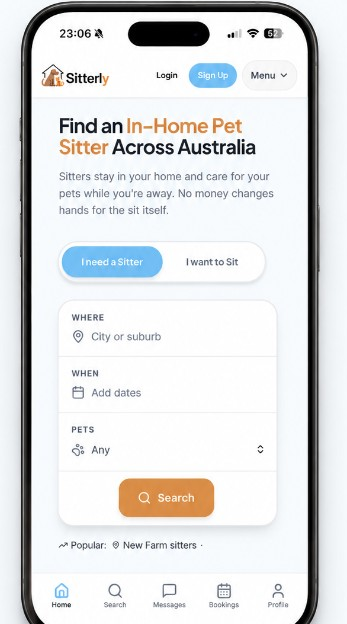Preview of the Sitterly mobile app on a phone